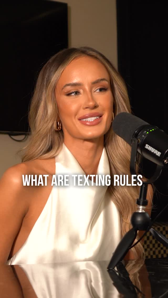 The cover image features a woman with long blonde hair, wearing off-white formal wear, and a microphone is positioned in front of her. The text overlay reads 'WHAT ARE TEXTING RULES'.