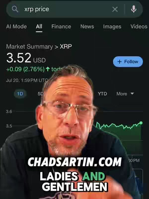 The image shows a man in glasses speaking, overlaid on a Google search for 'xrp price' with current market data displayed. The image is dark, with text overlays at the bottom.