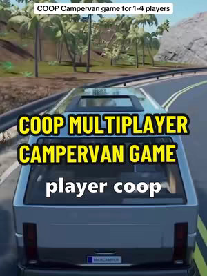 The image shows the back of a white campervan driving on a road. The game name is written on the image in a yellow and white font.