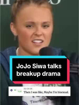 The cover features a close-up of JoJo Siwa with a slightly contorted facial expression, framed against a dark background. Her hair is styled up, and she wears visible earrings. A text overlay highlights her name and the video's topic.