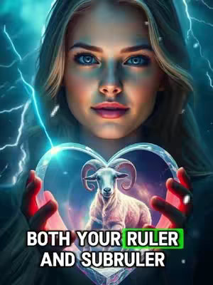 A digitally rendered image featuring an angelic woman with long blonde hair and blue eyes. She is holding a translucent, heart-shaped object within which a white goat is visible. The background features a blurred scene with blue and white lightning bolts, with the overlay text at the bottom of the image.