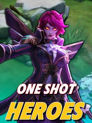 The cover image features a stylized female character from a video game, rendered with vivid colors and strong lines. She has bright pink hair, piercing yellow eyes, and is positioned at the center, angled towards the viewer with arms outstretched. The character is dressed in dark armor with purple highlights. In the foreground, a banner in yellow and red text reads "ONE SHOT HEROES", adding context to the video's theme.