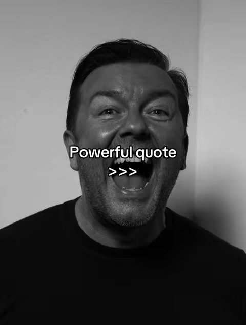 A black and white image of a man with dark hear and a beard laughing with his mouth wide. A title overlay says "Powerful quote" with multiple greater than symbols.