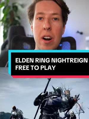 The cover image is a vertical split. The top half shows a man speaking, framed from the chest up, with a light background that is a blurry scene of the room. He has short brown hair and is wearing a light-colored top. Below this, and separated by a black bar with white text, the bottom half displays a scene with characters from the game Elden Ring. These figures are armored and wielding weapons.