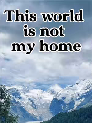 A scenic image of a mountain range with snow-capped peaks and a cloudy sky. The foreground features dark green trees and a glacier. Overlayed on the image is a text with a white outline.