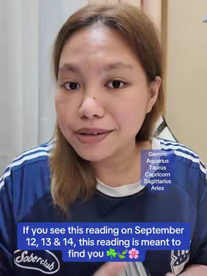 A woman with brown hair is shown in front of a neutral background, wearing a blue and white striped shirt. There are two text boxes overlaid on the image: one listing zodiac signs, and the other displaying the hook.