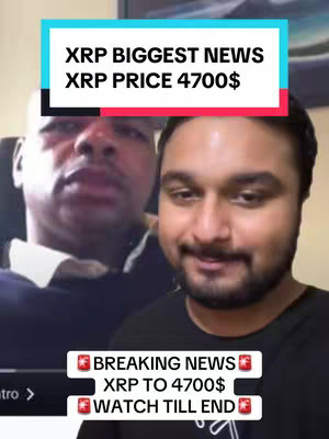 The image features two men. The man on the left is partially visible. The man on the right has fair skin and is smiling. Overlaid at the top is a rectangular box with the text 'XRP BIGGEST NEWS' and 'XRP PRICE 4700$'. Below this is another box labelled 'BREAKING NEWS'.