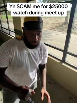 A man with a black and yellow durag stands indoors next to a window, looking downwards with a concerned expression. Text overlays at the top.