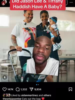 The cover image features a split view with the creator’s face appearing overlaid on an image of three adults, presumably celebrities, each holding a baby in their arms, set against a blurred indoor background.
