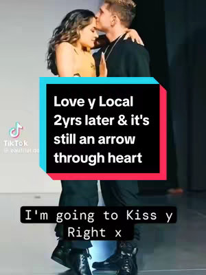A couple is embracing and about to kiss in a romantic pose. Overlayed on the image is a bold title and a secondary text.