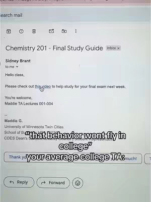 The cover shows a laptop screen displaying an email from an instructor, with text overlayed about being a teacher's assistant. The email is about a final study guide for a chemistry class.