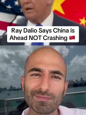 The cover image combines two scenes. At the top, there's a slightly blurred image of Donald Trump in a suit, partially visible with the American flag and a star from the Chinese flag in the background. Below, a man with a shaved head and a goatee is centered in a selfie shot with a somewhat quizzical expression. In the background is a view of a cityscape.