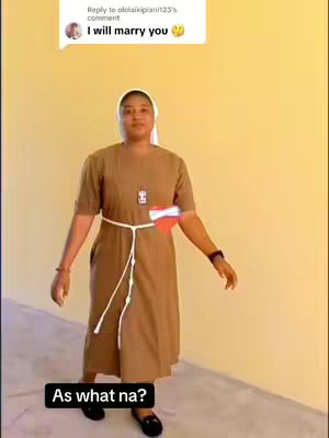 A woman in a brown dress and white head covering stands casually against a yellow background. Text overlays indicate the video is a response to a comment.