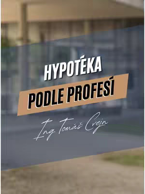 The cover image features a building facade with a layered text overlay. The background shows a blurred building exterior, possibly an office or apartment building. The foreground has a transparent window effect, where the title text stands out. The title text 'HYPOTÉKA PODLE PROFESÍ' (Mortgage by Profession) is prominently displayed in a bold white font with a black stroke, on a brown banner, while the name 'Ing. Tomáš Crejn' appears in a handwritten-style script below it.