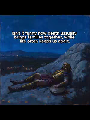 The cover image presents a cinematic scene, featuring a figure in ancient military attire resting on a rocky hillside. The subject is illuminated by a dimly lit, possibly nighttime, environment with visible city lights in the background. Text overlaid at the top adds context.