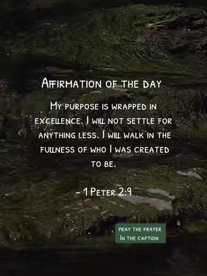 The cover image shows a natural water scene with flowing water as a backdrop. Overlayed on the image is white text in a sans-serif font containing an affirmation and a call to action.