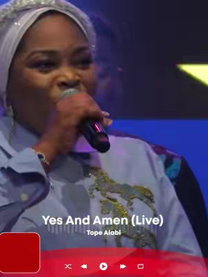 The cover image features a woman, Tope Alabi, holding a microphone and singing. She is wearing a light blue patterned shirt and a white head covering. A text overlay at the bottom indicates the song title.