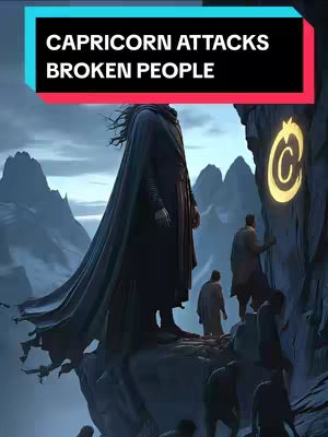 A digitally painted image with a dark, fantasy theme. The top section features text in a bright blue box, while the bottom shows a towering figure in a long, dark cloak standing on a rocky outcrop. Behind the figure, there are several smaller figures ascending the rocks. A dramatic sky fills the background, with mountain peaks adding to the ethereal atmosphere. A stylized emblem glows on the rock face. The overall composition is reminiscent of a book cover.