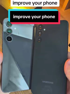 The image shows two smartphones, one gray and one black, held in hands against a plain background. A text overlay at the top says 'improve your phone' repeated in two different background colors and fonts, suggesting a tutorial or helpful guide related to phone settings.