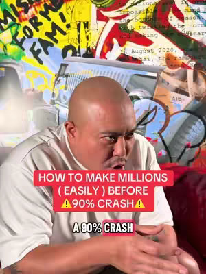 A man is positioned in the foreground, appearing to be addressing the viewer with an animated facial expression. He is seated and the background is an abstract collection of graffiti style art, mixed with what appears to be a vehicle in the background.