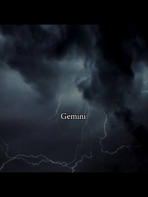 A dark and dramatic image featuring a stormy sky filled with dark clouds, flashes of lightning, and the word 'Gemini' in white text.