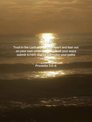 The image captures a serene ocean scene at sunset. The sky is a gradient of orange and yellow hues, with the sunlight reflecting on the water's surface, creating a shimmering effect. The text overlay provides a Bible verse.