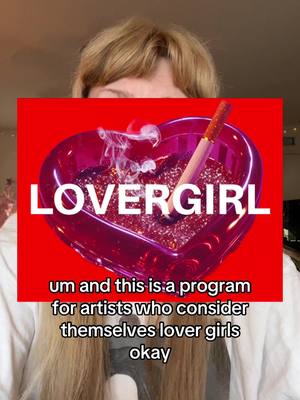 The cover image shows a person with light-colored hair, partially obscuring the face, against a blurred background. A red square with white text overlaying the person. Below the red square is text. Within the square is a heart-shaped dish filled with dark liquid or glitter and a lit cigarette. The words "LOVERGIRL" are in large white font.