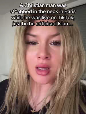 A close-up shot of a woman with long blonde hair, slightly open mouth, and a concerned expression. Text appears overlayed on the image.