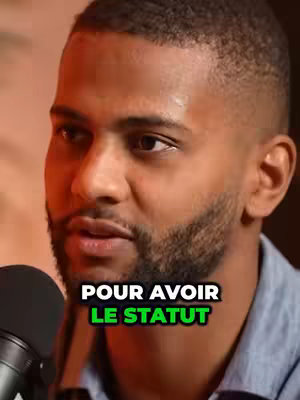 The cover image features a close-up shot of a man with short, neat hair and a trimmed beard. The man is looking slightly off-camera, and a microphone is positioned near his mouth, suggesting a speaking or interview setting. The background is blurred, focusing attention on the man. Overlayed text in a green box reads, 'POUR AVOIR LE STATUT'.