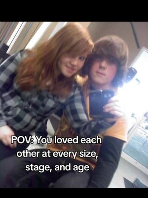 A selfie of a young couple with the woman on the left and the man on the right holding the phone, both in plaid shirts. Below, are text boxes, providing context