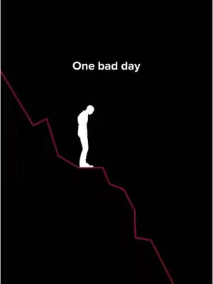The image displays a simple, symbolic illustration. Against a stark black background, a white silhouette of a person stands on a downward-sloping line, which represents a financial chart or a path. The person has their head bowed in a pose of dejection or contemplation. Above them, in plain white text, is the phrase "One bad day."