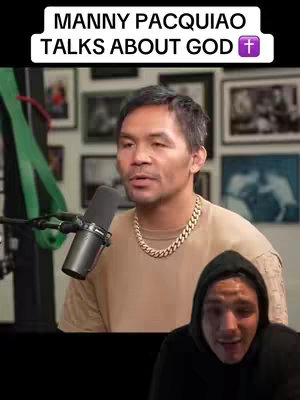 The cover image features Manny Pacquiao in the center, speaking, with a gold chain visible. A microphone is in front of him. In the bottom right corner, George Janko is in a hoodie with a reaction on his face.