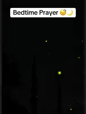 The cover image is a vertical shot against a dark background, where several small, yellow, glowing points of light are scattered. In the top center, there is a white rectangle with the text "Bedtime Prayer" in a sans-serif font. There is an emoji of a face with sleepy eyes followed by a crescent moon emoji.