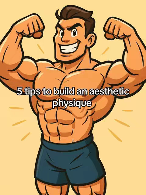 A cartoon illustration of a muscular man flexing his arms, with visible abs, against a yellow background. Text overlayed highlights the video topic.