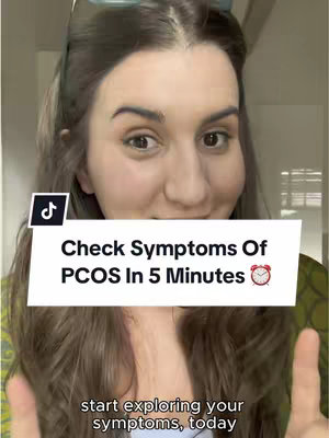 A woman with long brown hair is in a selfie shot. The cover image also contains the tiktok logo, a white banner that holds text overlaid onto the image of the woman, and a description at the bottom which shows “start exploring your symptoms”, today.