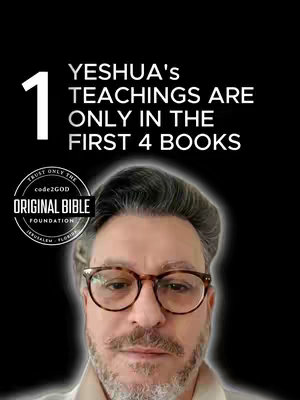 The cover image has a black background with the bust of a man in the center. Overlaid on the background is what appears to be white text and a logo in the bottom left corner. The man is wearing glasses with dark-brown frames and has short grey hair, with a beard and mustache. The text overlay reads '1 YESHUA'S TEACHINGS ARE ONLY IN THE FIRST 4 BOOKS'.