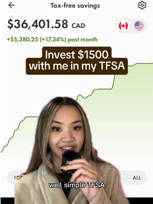 The cover image features a woman holding a microphone and smiling. Behind her is a screen displaying financial data and information regarding a tax-free savings account. The text overlay states "Invest $1500 with me in my TFSA".