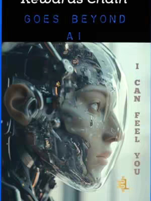 A futuristic, stylized image of a human-like figure with a partially robotic face. The face is composed of intricate mechanical components and transparent coverings, suggesting a blend of human and artificial elements. The background is dark, and text overlays are added to the picture.