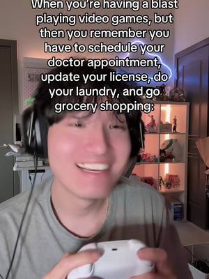 A young man with headphones smiles and holds a game controller, text overlays appear above.