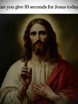 The image is a digitally altered portrait of Jesus Christ. Jesus, depicted with long, dark hair, a beard, and a halo, gazes directly at the viewer. He is wearing a white robe and a red drape. The background is a softly lit, warm tone, creating a glow around Jesus's head and shoulders. Text is overlaid at the top, asking a question in a clear, readable font.