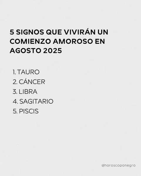 A minimalistic graphic with a white background. Black text overlays the image, listing five zodiac signs and the date August 2025, framed by the title of the content. A smaller tagline with the Instagram handle appears at the bottom. The layout is clean and direct, using simple text for optimal readability.