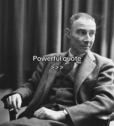 Black and white shot featuring a man in a suit seated, gazing off-camera. Text overlay 'Powerful quote' is placed at the bottom, above directional chevrons.