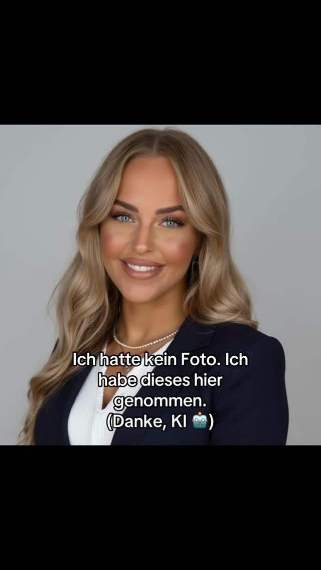 A headshot of a smiling woman with long blonde hair, wearing a dark blazer and a white top. Text overlays the image in a sans-serif font. The background is a neutral grey.