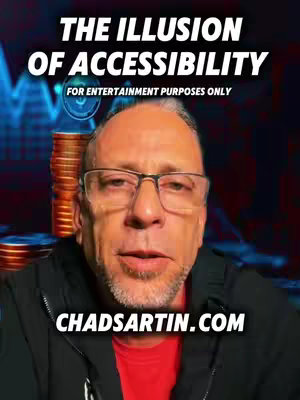 A man with glasses looks directly at the camera with a serious expression. White text overlays describe the topic of video. A stack of gold coins is on the left. The background has motion lines and digital art.