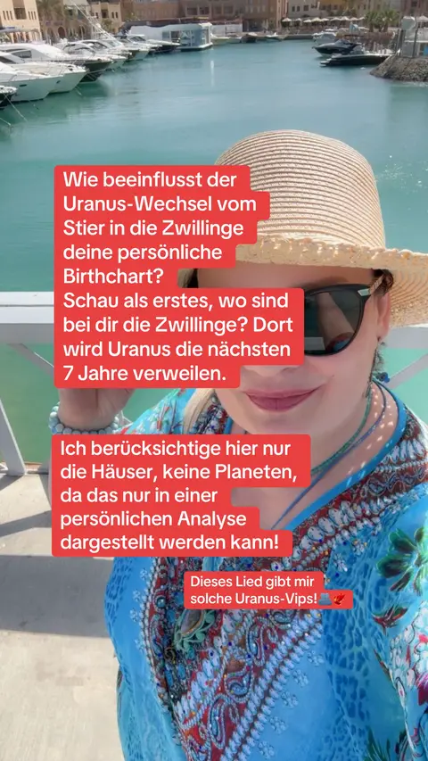 The cover image shows a woman wearing a straw hat and sunglasses, standing outdoors. Overlayed in red boxes is German text. The background appears to be a marina or waterfront with buildings and boats visible.
