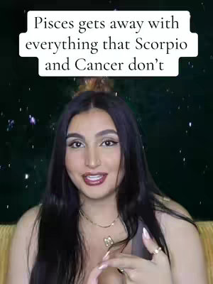 A medium shot features a woman centered against a dark, starry background. She has long, dark hair and is wearing makeup, including lipstick. She smiles at the camera. Above her, a white rectangle displays the overlay text.