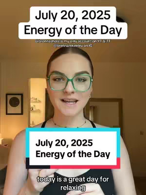 A woman with glasses is centered in the frame, smiling and looking directly at the viewer. She is set against a blurred background, with overlaid text blocks containing the date and theme of the video.