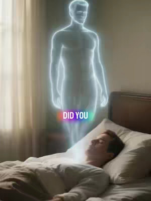 The image shows a man asleep in a bed, with a glowing, translucent figure of a man standing over him. The background includes a window with curtains and a headboard. A colorful text overlay reads "DID YOU". The composition suggests a spiritual or afterlife theme.