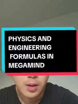 Cover image shows a young man in front of a light gray background. A banner at the top spans across the image, containing the text 'PHYSICS AND ENGINEERING FORMULAS IN MEGAMIND' in white capital letters set against a vibrant palette of blue, black, and red.