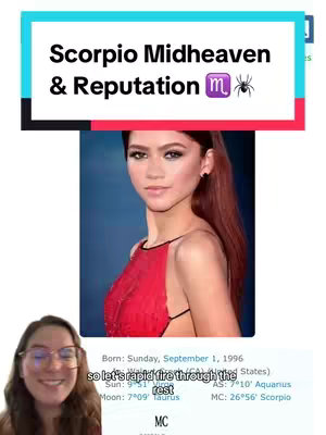 The image is a vertical composition with a bright, colorful design. The top section has a teal background with dark text. Below is a photo of a person. On the left side, partially visible, is another person's face with glasses. The photo of the main subject dominates the center, centered on her face but with a partial view of her chest with the top of her dress.